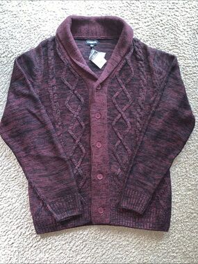 Carbon Men’s Shawl Collar Cable Cardigan - Maroon